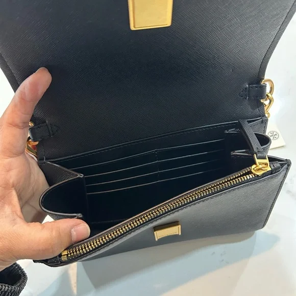 Tory Burch Black Crossbody Bag with Gold Accents